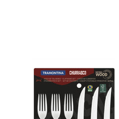 Jogo De Talheres Tramontina Churrasco 12 Peças Aço Inox E Madeira Natural Com Tratamento Térmico