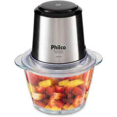Processador Inox Glass PPS01I 350W Philco Com Tigela de Vidro 1,2L Função Pulsar 220V
