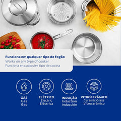 Jogo De Panelas Tramontina Solar Aço Inox Fundo Triplo 5 Peças Indução