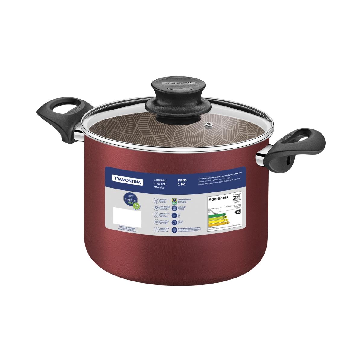 Caldeirão Tramontina Paris Antiaderente Starflon Max 22 cm 5,7 Litros Vermelho Com Tampa De Vidro