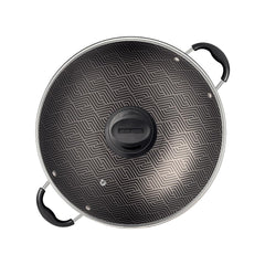 Panela Wok Tramontina Paris 36 cm 6,0 L Alumínio Antiaderente Starflon Max Com Tampa De Vidro Chumbo