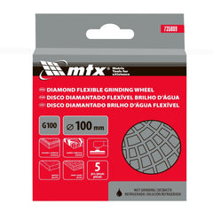 Disco Diamantado Flexível 100mm Grao 100 Desbaste Refrigeração 5Pç MTX 735089