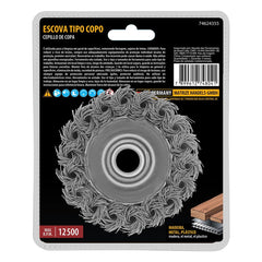 Escova Tipo Copo 75mm Aço Inoxidável 0,5mm Rosca M14 Para Esmerilhadeira Ferrugem