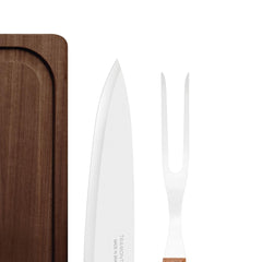 Kit Para Churrasco Tramontina Aço Inox Madeira 3 Peças Com Tábua Faca E Garfo