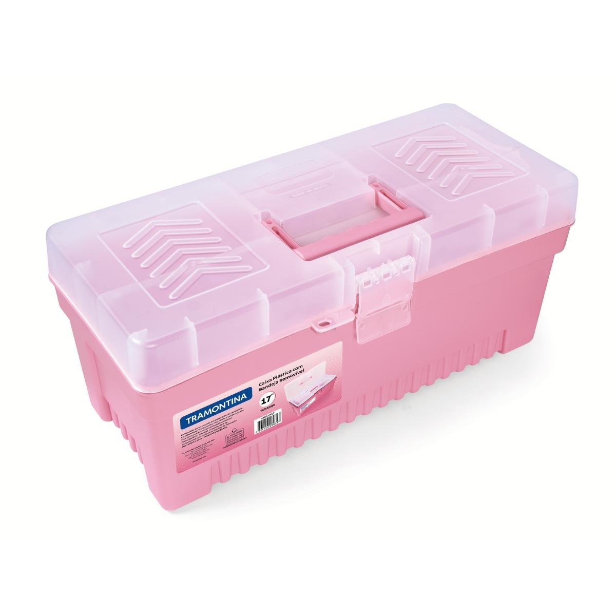 Caixa Plástica 17'' 10kg Capacidade Trava Cadeado Bandeja Removível Durável Tramontina