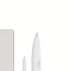 Kit Facas Tramontina Plenus 3 Peças Aço Inox Cinza Com Tábua Proteção Antimicrobiana Cozinha