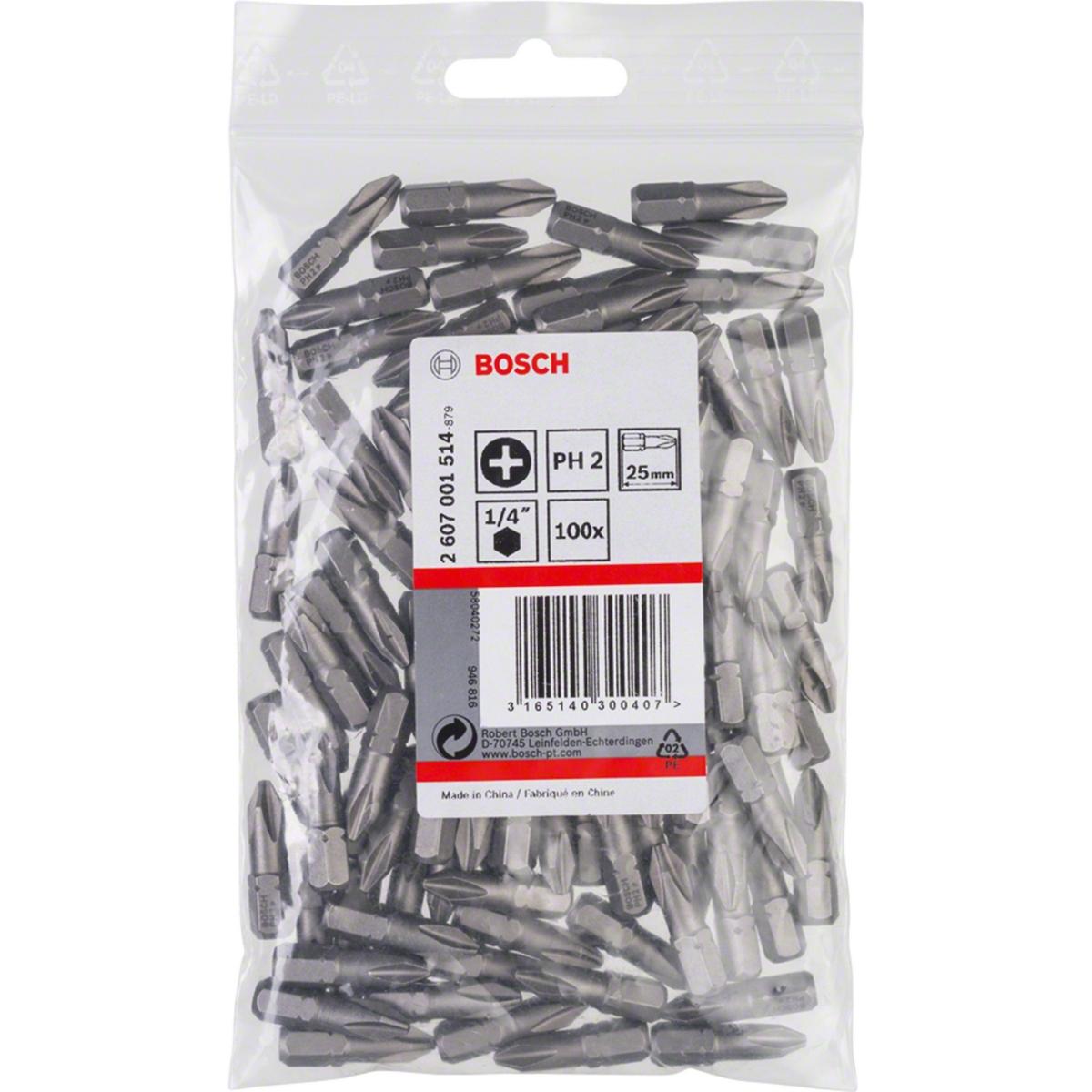 Pontas Bosch Extra Hard Phillips Ph2 25mm Com 100 Peças