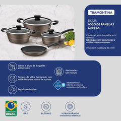 Jogo De Panelas Tramontina Sicília Alumínio Antiaderente Starflon Excellent Avelã 4 Peças
