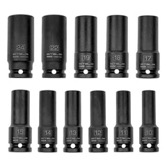 Jogo de Soquete Sextavado Longo 1/2' Impacto 10-24mm 11 Peças CrMo Stels