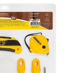 Kit Ferramentas 28 Peças Pistola Cola Quente Chaves Trena Alicates Mini Estilete Manual Tramontina