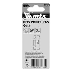 Bits Fenda SL4 50mm Cromo Vanádio 2 Unidades MTX 1/4 Polegada Aço CrV