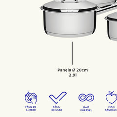 Jogo De Panelas Tramontina Solar Aço Inox Fundo Triplo 4 Peças Indução