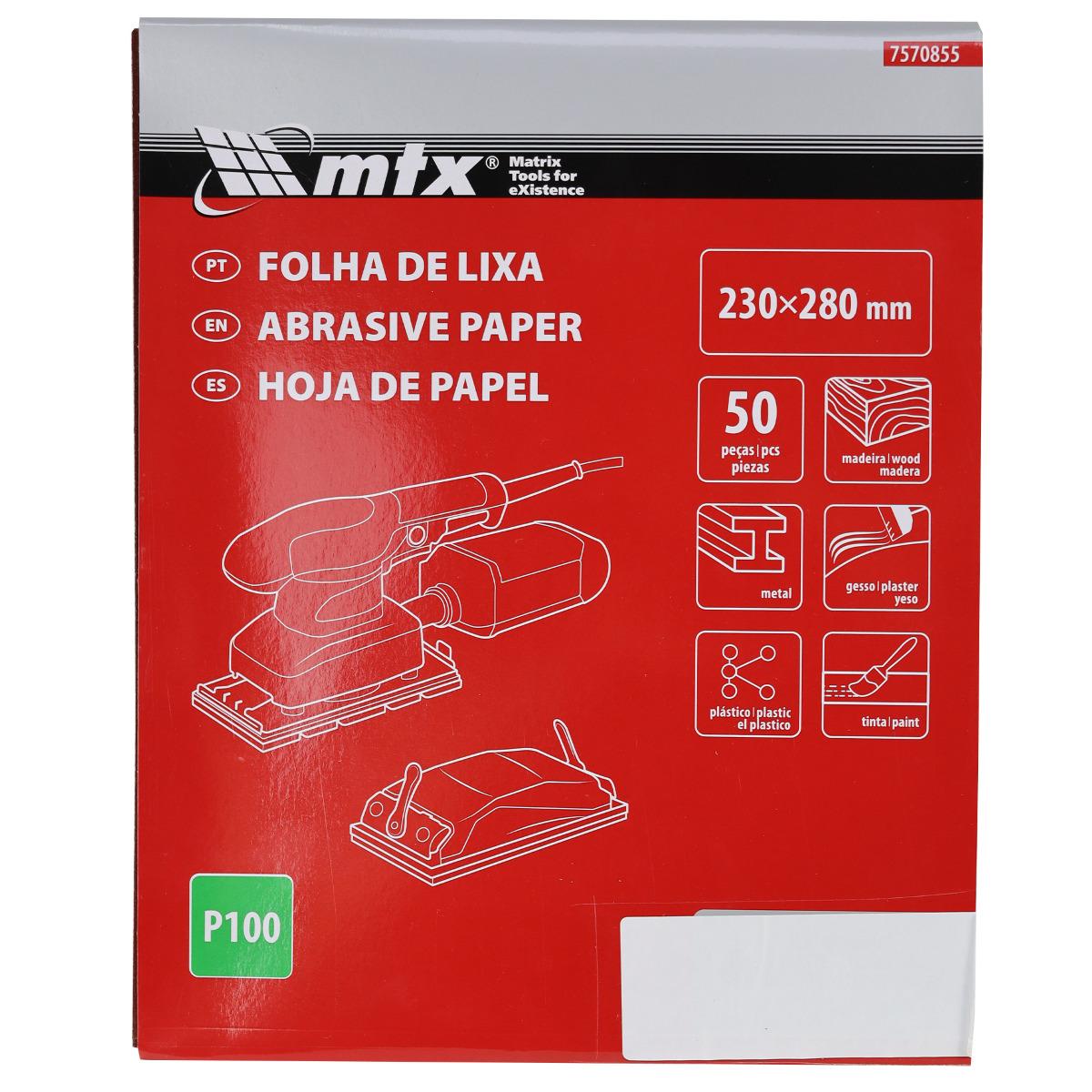 Folha De Lixa Costado Papel 230x280mm Grão 100 50 Peças Para Madeira E Metal
