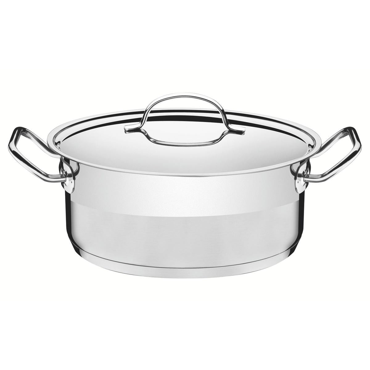 Caçarola Tramontina Professional Rasa Aço Inox Fundo Triplo 30 cm 8,9 L Tampa Plana Indução Forno