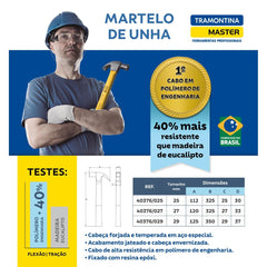 Martelo De Unha 29 mm Cabo Polímero Engenharia Alta Força E Durabilidade Tramontina Master