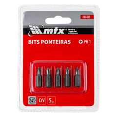 Bits Phillips PH1 Cromo Vanádio 25mm 5pcs Haste 1/4'' MTX 1166455 Durabilidade