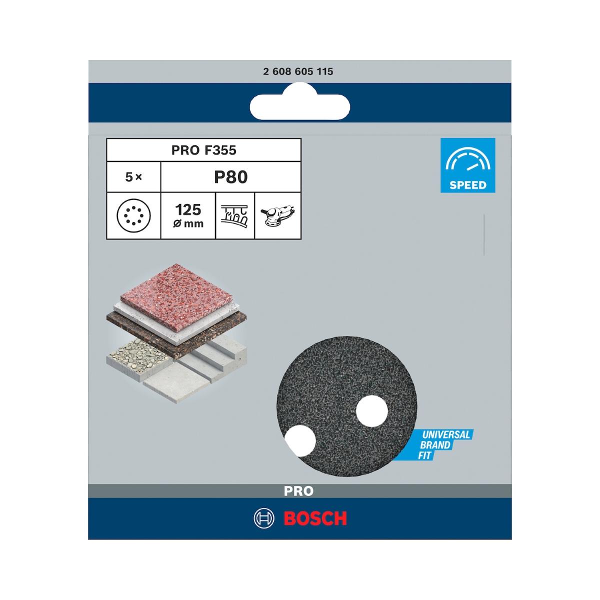 Disco De Lixa Bosch Pro F355 125mm Grano 80 - 5 Unidades