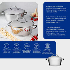Caçarola Funda Tramontina Allegra Aço Inox Fundo Triplo 22 cm 4,2 L Compatível Com Indução