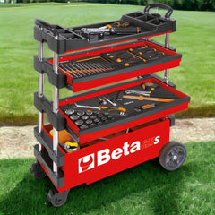 Carrinho de Ferramentas Tipo Trolley Rebatível 2 Gavetas com 6 Tabuleiros Vermelho C27S-R Beta