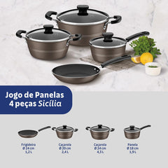 Jogo De Panelas Tramontina Sicília Alumínio Antiaderente Starflon Excellent Avelã 4 Peças