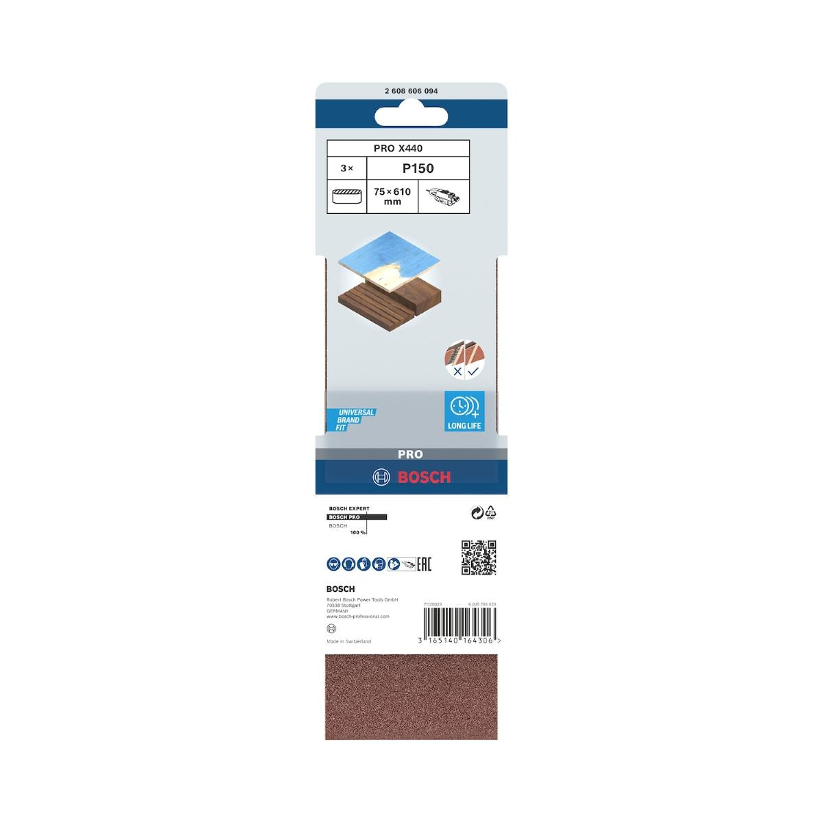 Cinta De Lixa Bosch Pro X440 75X610mm Grano 150 3Un