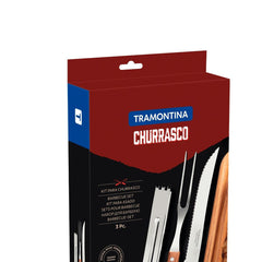Jogo De Utensílios Para Churrasco 3 Peças Aço Inox E Madeira Tramontina