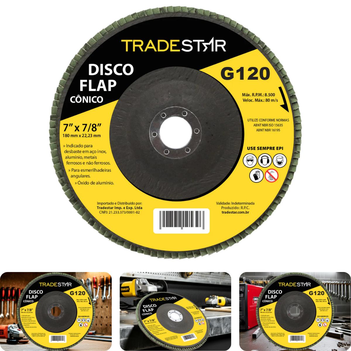 Disco Flap 115 mm G120 Fibra Conico Aço Tradestar