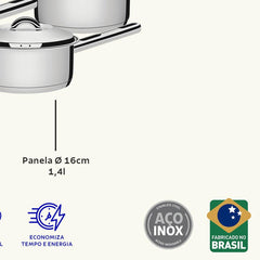 Jogo De Panelas Tramontina Solar Aço Inox Fundo Triplo 4 Peças Indução
