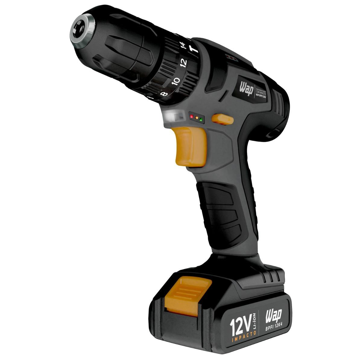Parafusadeira e Furadeira com Impacto a Bateria 12K4 Seletor de Torque de 18 Níveis e LED