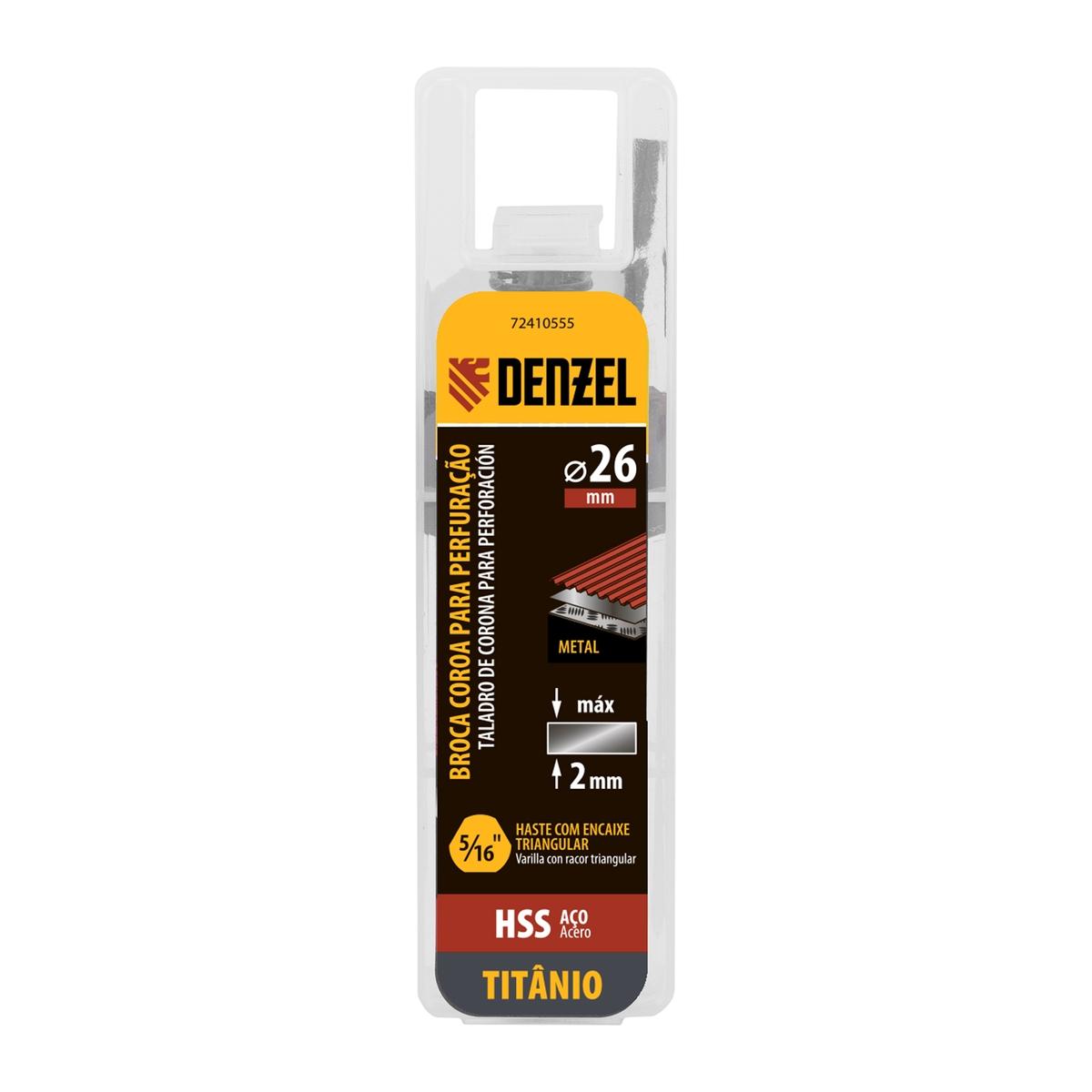 Serra Copo Para Metal 26mm Revestimento Nitreto Titânio Denzel Aço HSS Broca Centralizadora