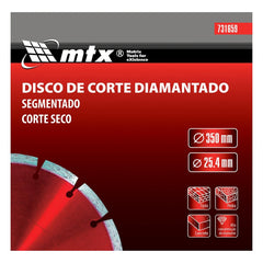 Disco Corte Segmentado Diamantado 350x25.4mm Corte Seco com Anel Redutor MTX