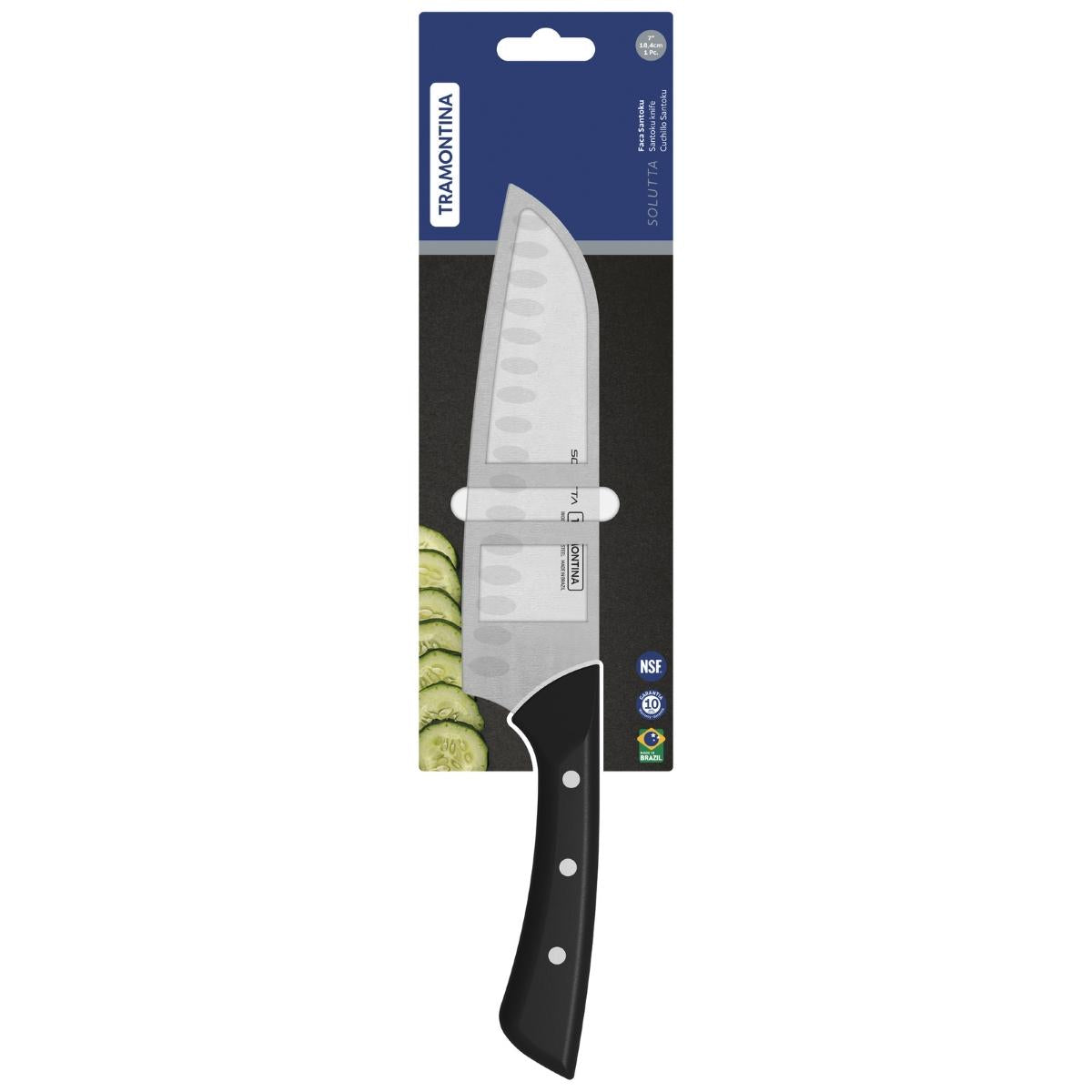 Faca Santoku Tramontina Solutta 7 Polegadas Aço Inox Cabo Policarbonato Fibra De Vidro Profissional