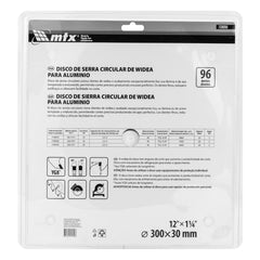 Disco Serra Circular Alumínio 300mm 96 Dentes 32mm MTX
