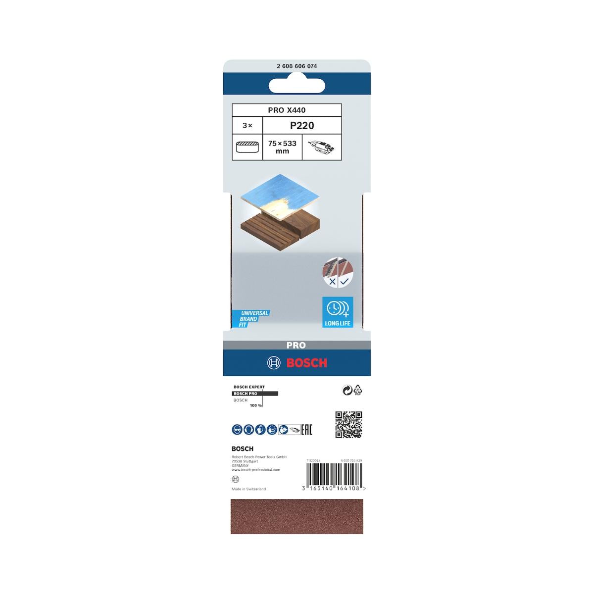 Cinta De Lixa Bosch Pro X440 75X533mm Grano 220 3Un