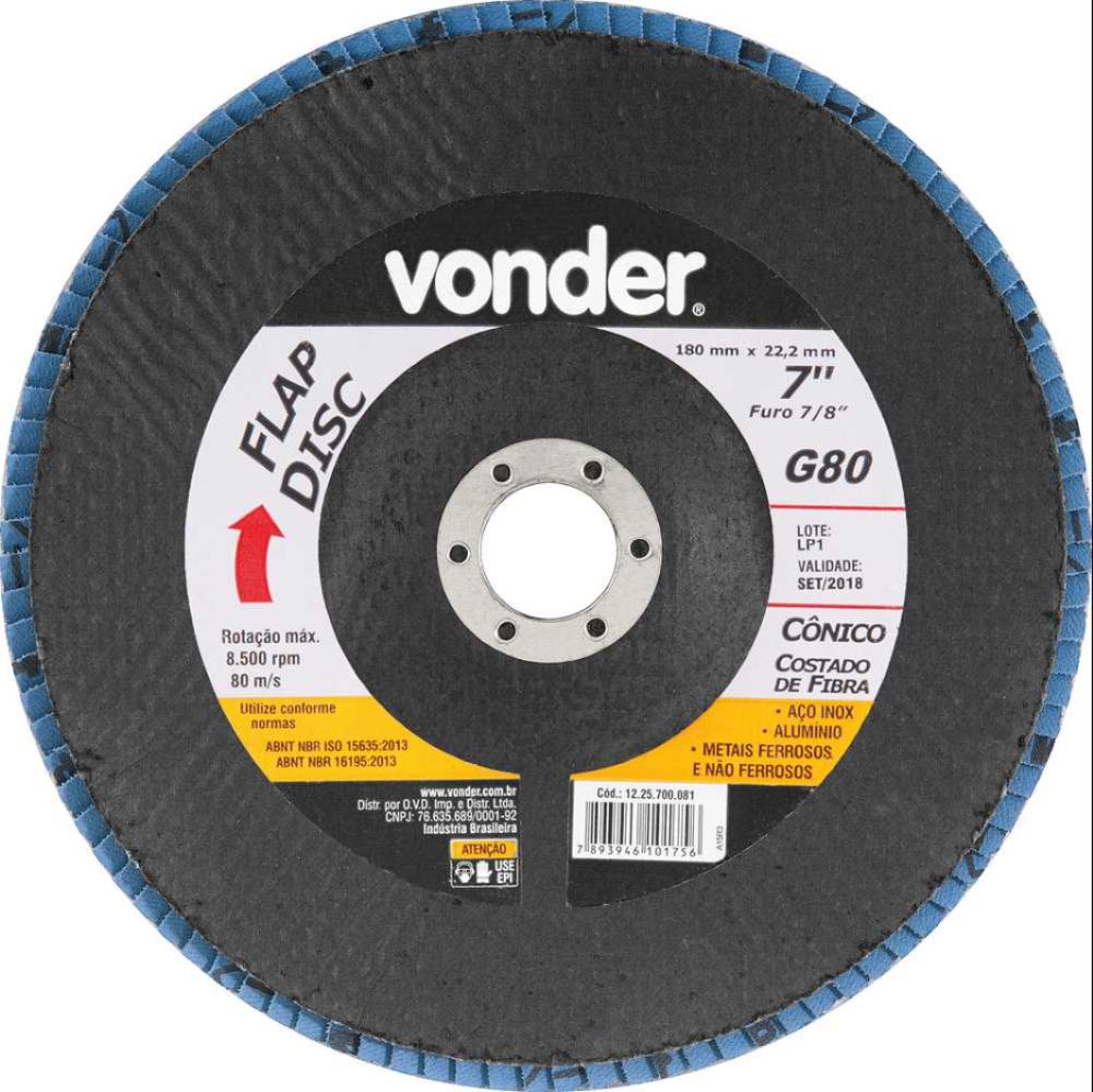 Flap disc 7" g80 costado fibra cônico inox Vonder