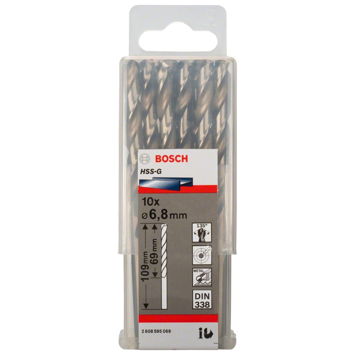 Broca Para Metal Bosch Aço Rápido Hss-G 6,8mm 10 Peças