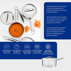 Panela Tramontina Professional Aço Inox 16 Cm 1,4 L Fundo Triplo Com Tampa E Compatível Indução