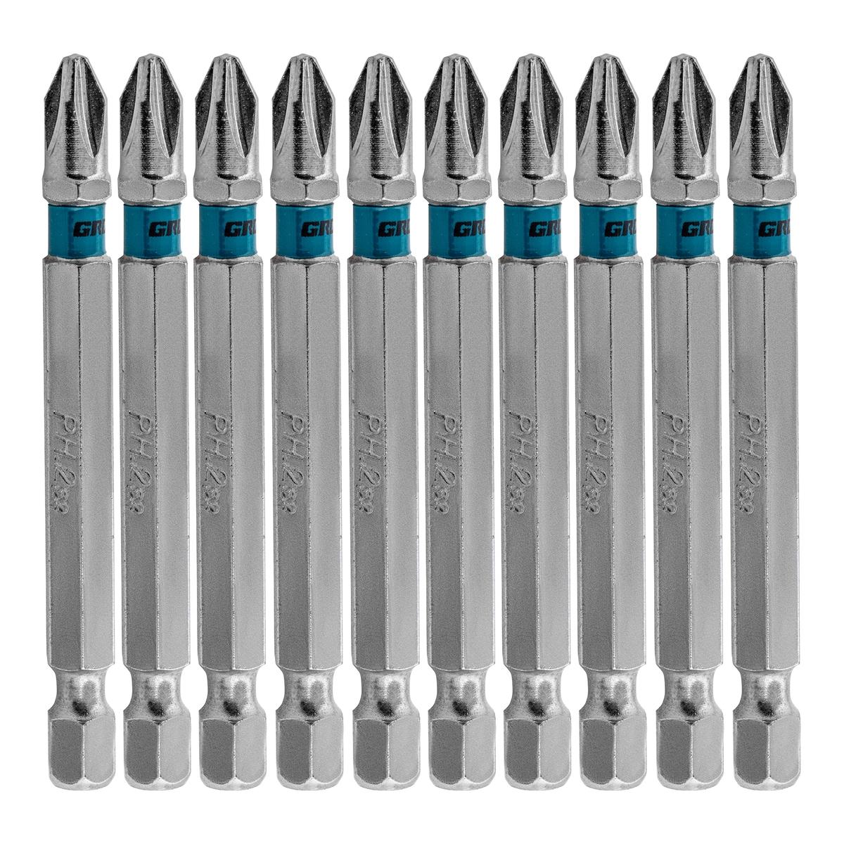 Bits Phillips Ph2 70mm 10 Unidades Aço S2 Gross Encaixe 1/4 Magnético
