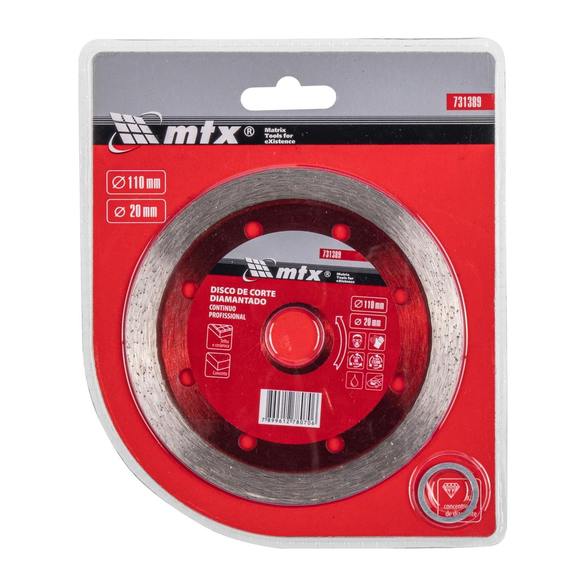 Disco de Corte Diamantado Contínuo 110x20mm para Corte Refrigerado MTX