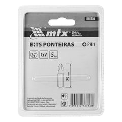 Bits Phillips PH1 Cromo Vanádio 25mm 5pcs Haste 1/4'' MTX 1166455 Durabilidade