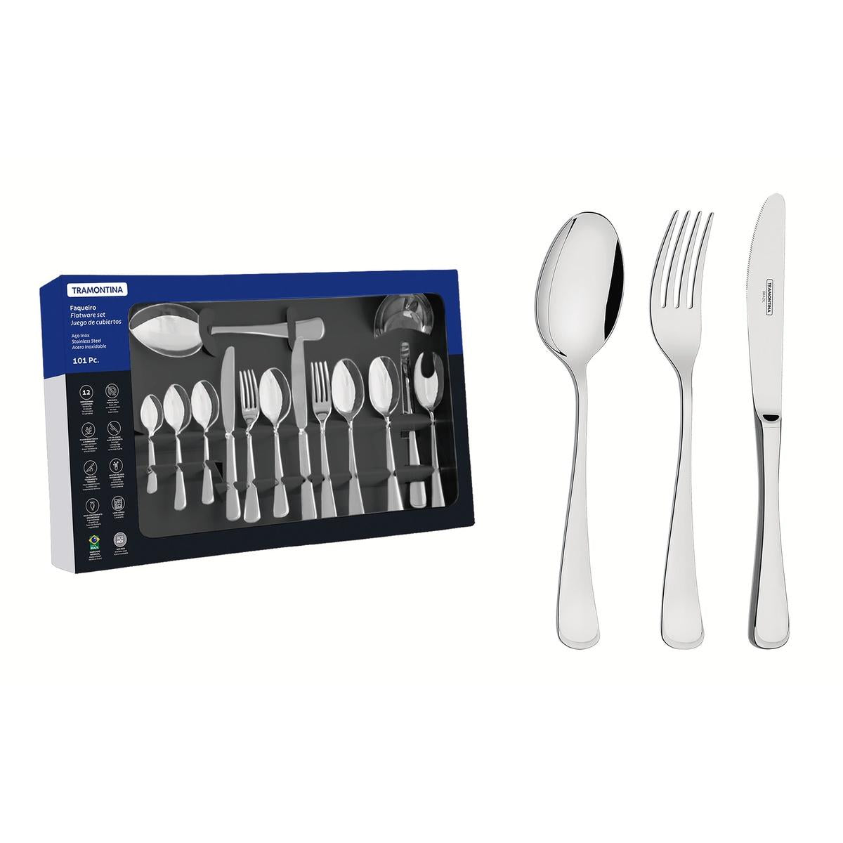 Faqueiro Aço Inox 101 Peças Mônaco Alto Brilho Tramontina