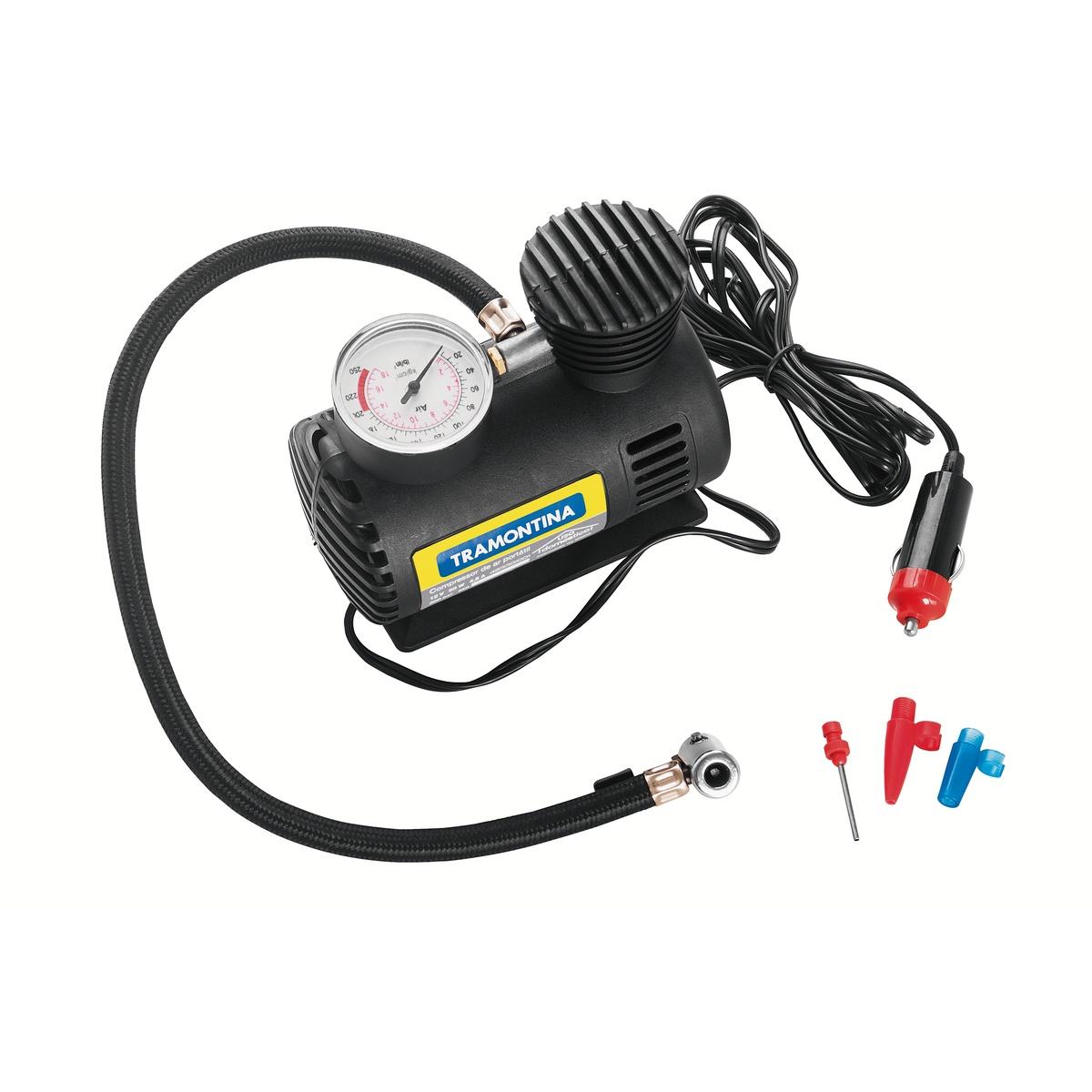 Compressor de Ar Portátil Tramontina para Carros 300 Psi 50W 12V com Adaptadores