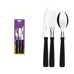 Faqueiro Tramontina New Kolor 3 Peças Aço Inox Cabos Polipropileno Preto Jogo De Talheres