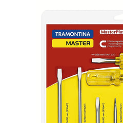 Jogo de Chaves de Fenda 10 Peças Aço Cromo Vanádio Cromado DIN ISO 2380 PVC Amarelo Tramontina Master
