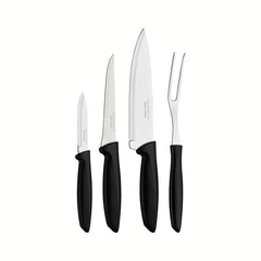 Jogo De Facas Tramontina Plenus 4 Peças Aço Inox E Cabo Polipropileno Preto Cozinha Premium