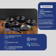 Jogo De Panelas Tramontina Ravena 7 Peças Alumínio Antiaderente Starflon Max Azul