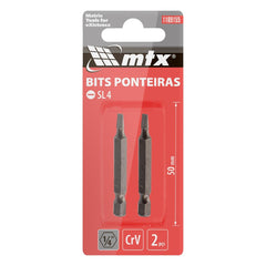 Bits Fenda SL4 50mm Cromo Vanádio 2 Unidades MTX 1/4 Polegada Aço CrV
