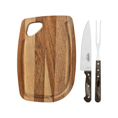 Kit Para Churrasco Tramontina 3 Peças Com Tábua E Lâmina Em Aço Inox Polywood Castanho