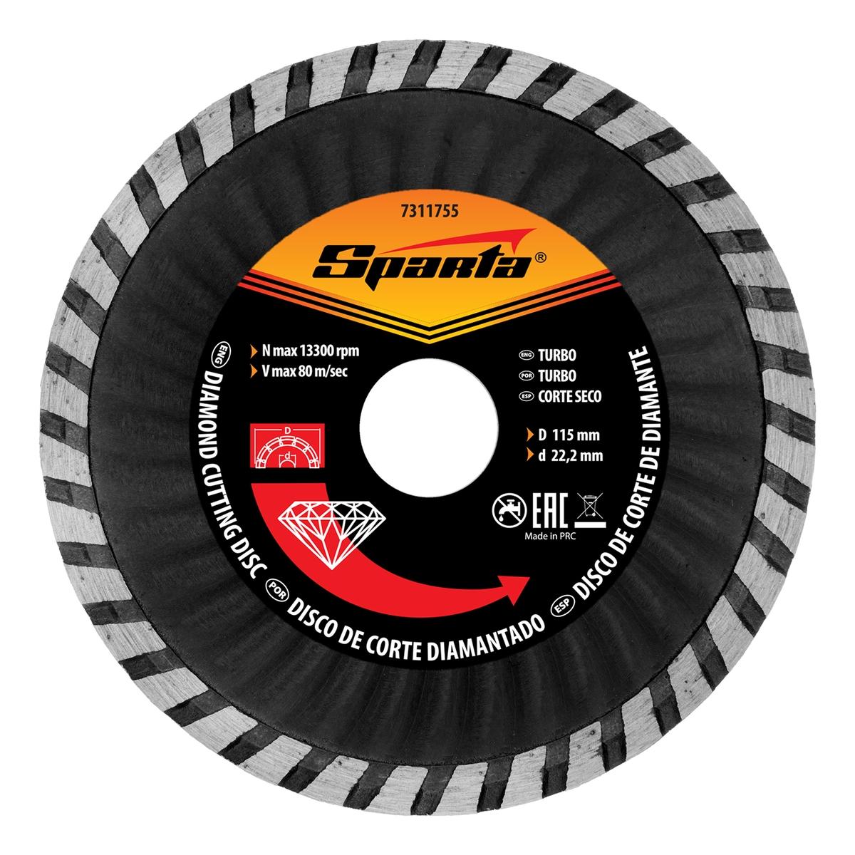 Disco de Corte Diamantado Turbo 115 X 22,2mm Sparta 7311755 Corte a Seco Profissional