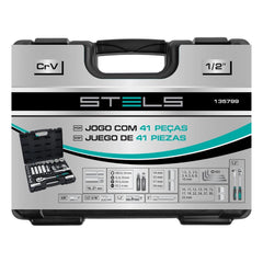 Jogo de Ferramentas 1/2'' Cromo Vanádio 41 Peças com Catraca Stels 135799 Maleta